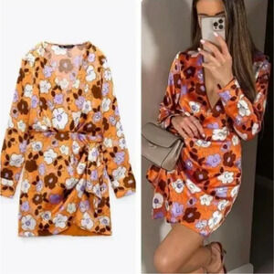 NWT Zara Floral‎ Print Front Tie Mini Dress Size: XS